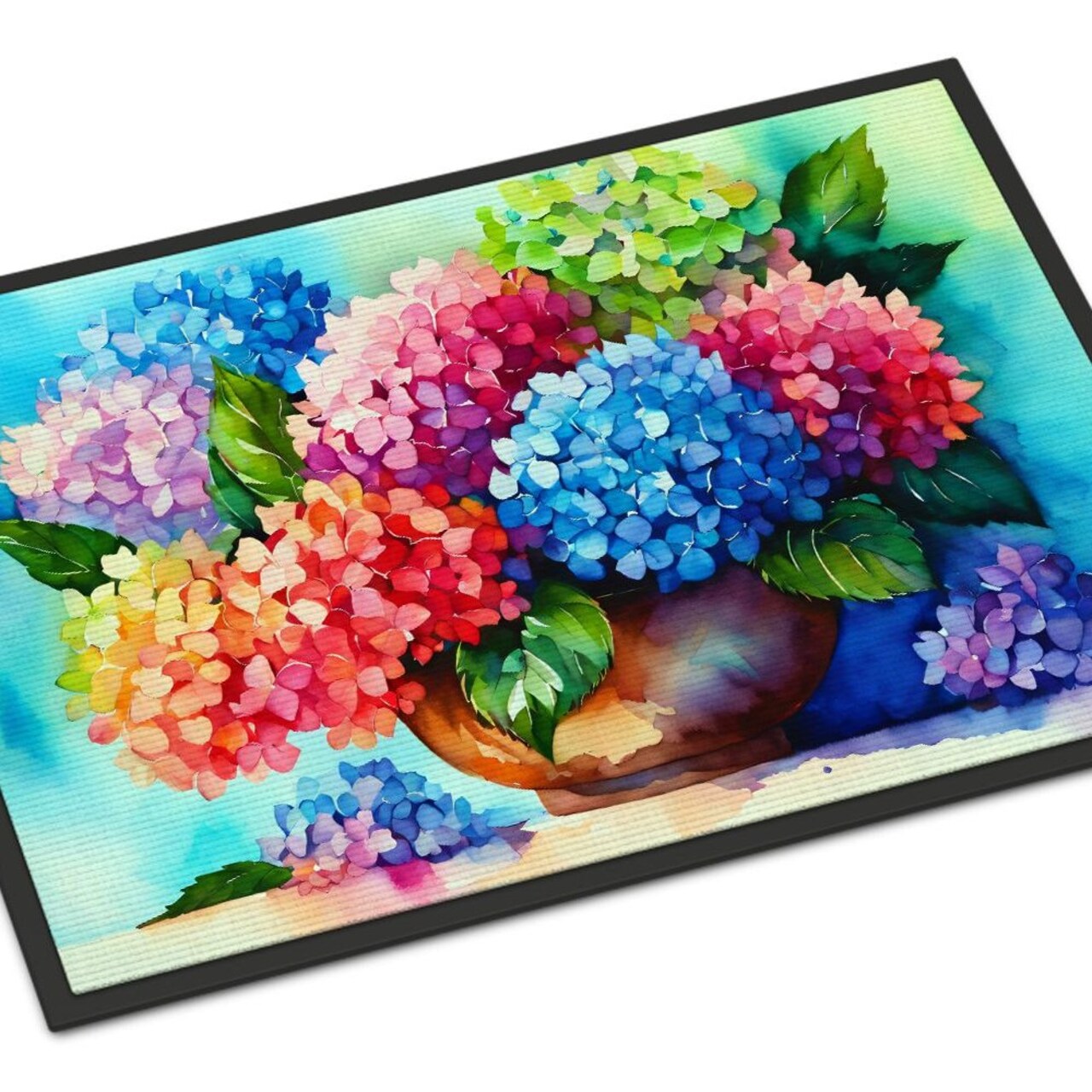 Edge Collections - 18" x 27" - Multicolor - Hydrangeas Doormat Indoor Outdoor Rug Non Slip Washable - 1 Piece